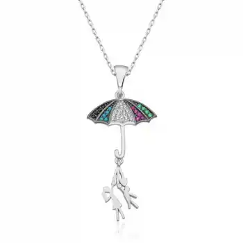 ​Gümüş Şemsiye Tutan Aşıklar Kadın Kolye