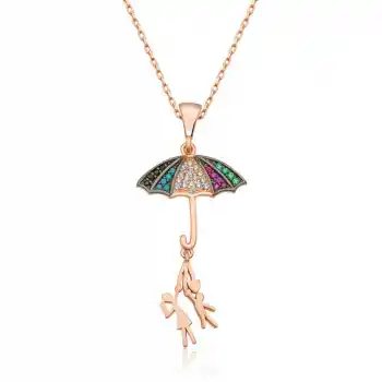 ​Gümüş Şemsiye Tutan Aşıklar Kolye