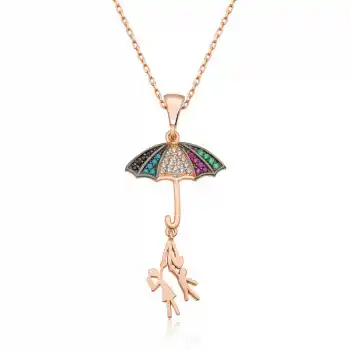 ​Gümüş Şemsiye Tutan Aşıklar Kolye