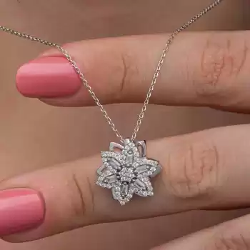 ​Gümüş Yıldız Baget Taşlı  Dönen Stres Kadın Kolye