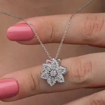 ​Gümüş Yıldız Baget Taşlı  Dönen Stres Kadın Kolye