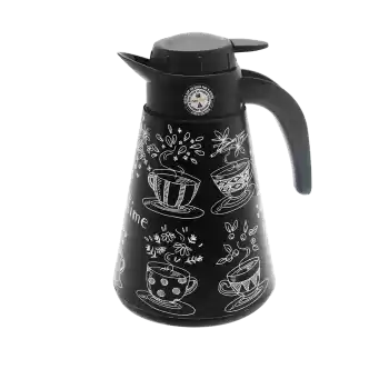 1.2LT İÇİ CAM SİYAH BEYAZ TEA TİME KONİK PLASTİK TERMOS (5069)