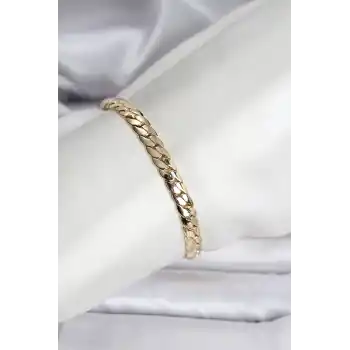 14K Gold Renk Kaplama Ezme Zincir Model Kadın Bileklik
