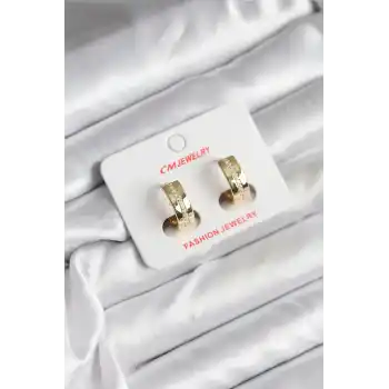 14K Gold Renk Kaplama Zirkon Taşlı Halka Model CM Kadın Küpe