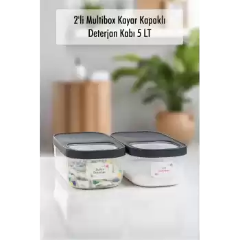 2Li 5 LT Multibox Kayar Kapaklı Saklama Kabı & Erzak Kabı & Toz Ve Tablet Deterjan Kutusu ( ETİKET HEDİYELİ )
