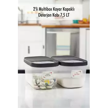 2Li 7.5 LT Multibox Kayar Kapaklı Saklama Kabı & Erzak Kabı & Toz Ve Tablet Deterjan Kutusu ( ETİKET HEDİYELİ )
