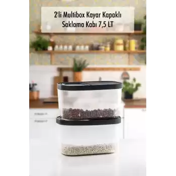 2Li 7.5 LT Multibox Kayar Kapaklı Saklama Kabı & Erzak Kabı & Toz Ve Tablet Deterjan Kutusu