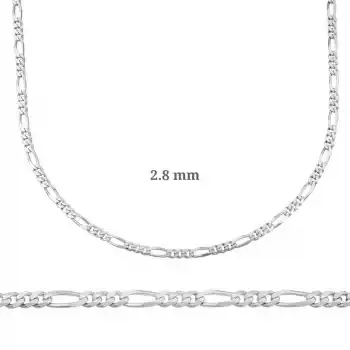 2.8 mm Gümüş Figaro Zincir - 0.80 mikron