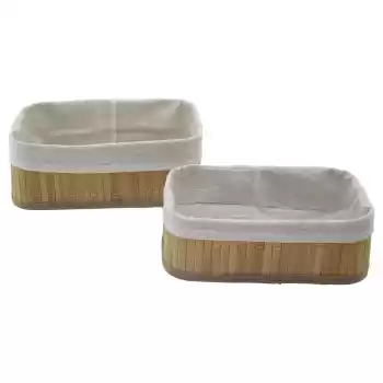 2Lİ   DİKDÖRTGEN   BAMBU KENAR  ORGANİZER SEPET AHŞAP ALTLIK - BEZLİ 19X27X10CM - 15X24X8CM (5069)