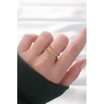 2li Görünümlü Su Yolu Tasarımlı Gold Renk Ayarlanabilir Yüzük