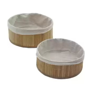 2Lİ YUVARLAK BAMBU KENAR ORGANİZER SEPET AHŞAP ALTLIK - BEZLİ Ç:24.5CM Y:10CM - Ç:20CM Y:8CM (5069)