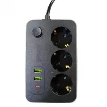 3 lü Akım Korumalı 2 Adet USB 1 Adet Type-C Girişli Priz 3414