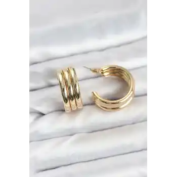 3lü Görünüm 316L Çelik Gold Renk Kadın Küpe