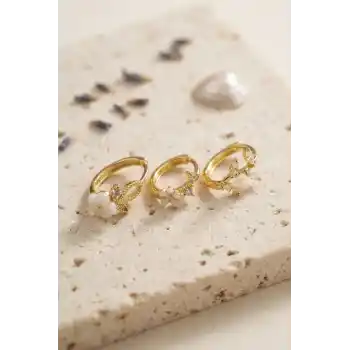 3 lü Set Çiçek Model Gold Renk Kadın Küpe