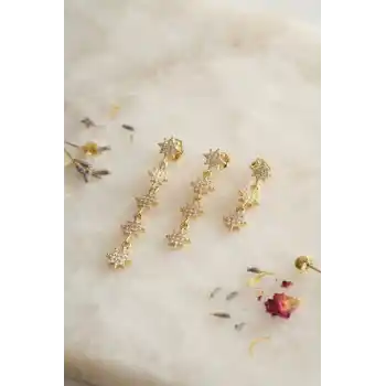 3 lü Set Küpe Gold Renk Kutup Yıldızı Detaylı