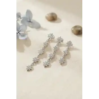 3 lü Set Küpe Gümüş Renk Kutup Yıldızı Detaylı