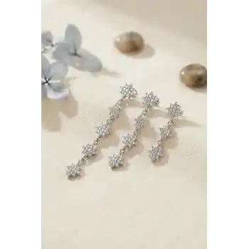 3 lü Set Küpe Gümüş Renk Kutup Yıldızı Detaylı