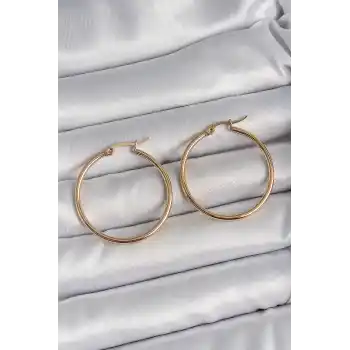 316 Çelik Gold Renk 33 mm Kadın Halka Model Kadın Küpe