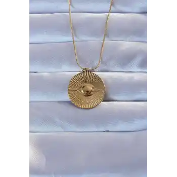 316L Altın Renk İşlemeli Göz Kolye