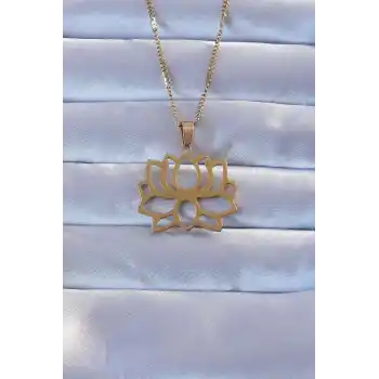 316L Altın Renk Lotus Kolye