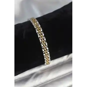 316L Çelik 7 mm Kalınlıkta Gold ve Gümüş Renkli Erkek Bileklik