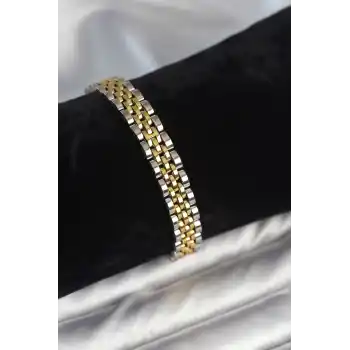 316L Çelik 9 mm Kalınlıkta Gold ve Gümüş Renkli Erkek Bileklik