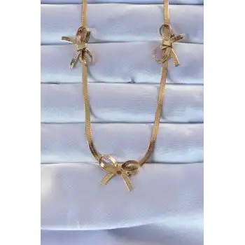 316L Çelik Altın Renk İtalyan Zincirli Fiyonk Kolye