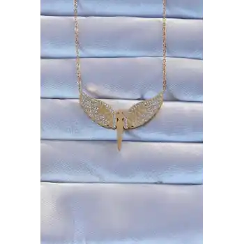 316L Çelik Altın Renk Zirkon Taşlı Mikail Kolye