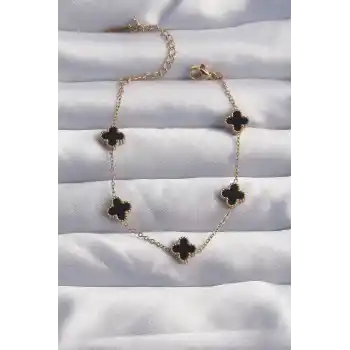 316L Çelik Baby Boy Gold Renk Siyah Mineli Yonca Bileklik