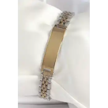 316L Çelik Gold Gümüş Renk Kalın Zincir Künye Model Erkek Bileklik