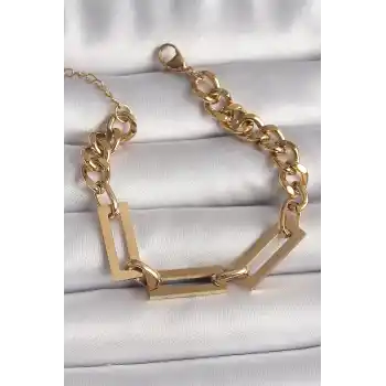 316L Çelik Gold Renk 2Li Zincir Model Kadın Bileklik