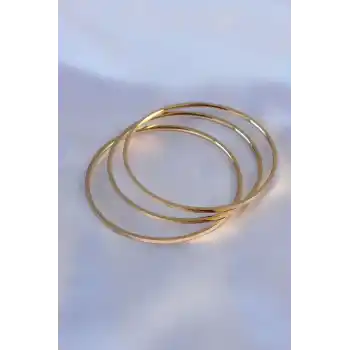 316L Çelik Gold Renk 3lü Ajda Model Kadın 60 mm Bilezik