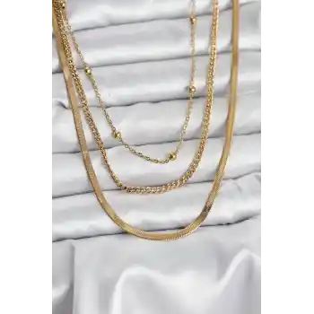 316L Çelik Gold Renk 3lü Kadın Kolye