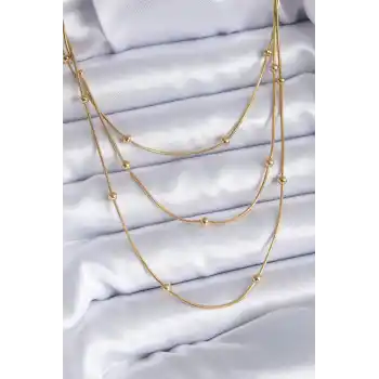 316L Çelik Gold Renk 3lü Minimal Toplu Kadın Kolye