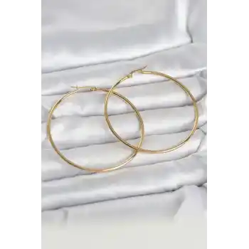 316L Çelik Gold Renk 60 mm Halka Kadın Küpe