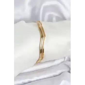316L Çelik Gold Renk 65 mm Ajda Zikzak Model 3lü Kadın Bileklik