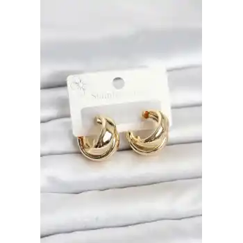 316L Çelik Gold Renk Asimetrik Halka Model Kadın Küpe