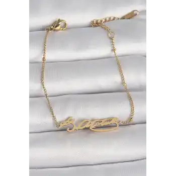 316L Çelik Gold Renk Atatürk İmza Model Kadın Bileklik