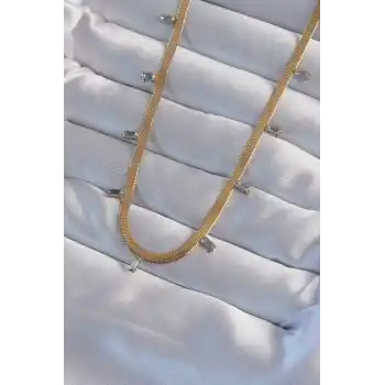 316L Çelik Gold Renk Baget Taşlı İtalyan Zincir Kolye