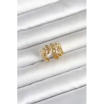 316L Çelik Gold Renk Başak Form Kadın Yüzük