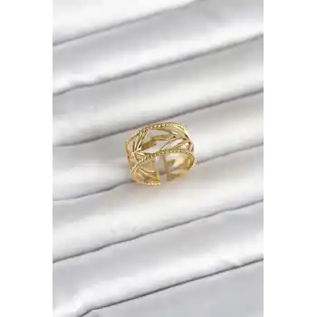 316L Çelik Gold Renk Başak Model Kadın Yüzük