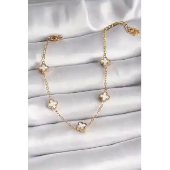 316L Çelik Gold Renk Beyaz Baby Boy Yonca Model Kadın Bileklik