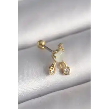 316L Çelik Gold Renk Beyaz Mineli Kalp Sallantı Zirkon Taşlı Tragus Piercing