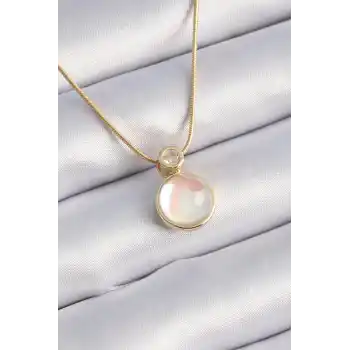 316L Çelik Gold Renk Beyaz Sedefli Vintage Kadın Kolye