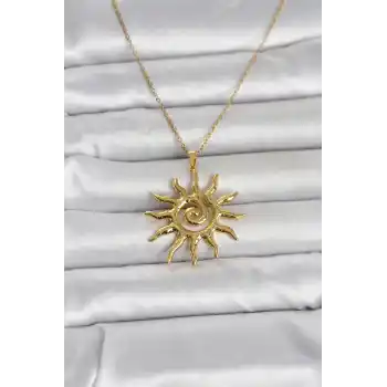 316L Çelik Gold Renk Bohem Güneş Model Kadın Kolye