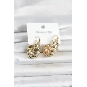 316L Çelik Gold Renk Bombeli Halka Model Kadın Küpe