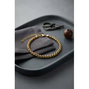 316L Çelik Gold Renk Box Zincir Model Erkek Bileklik