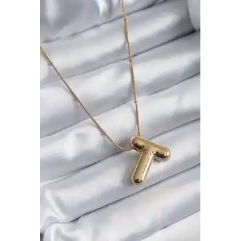 316L Çelik Gold Renk Bubble T Harf Model Kadın Kolye