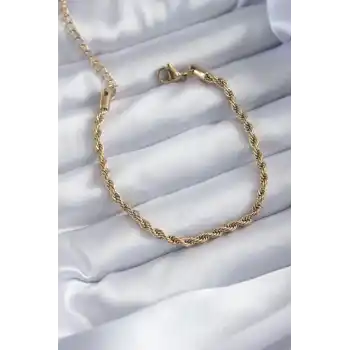 316L Çelik Gold Renk Burgu Zincir Model Kadın Bileklik