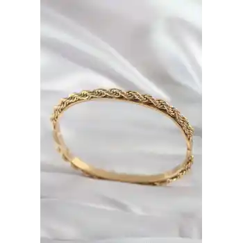 316L Çelik Gold Renk Burgu Zincir Model Kadın Kelepçe